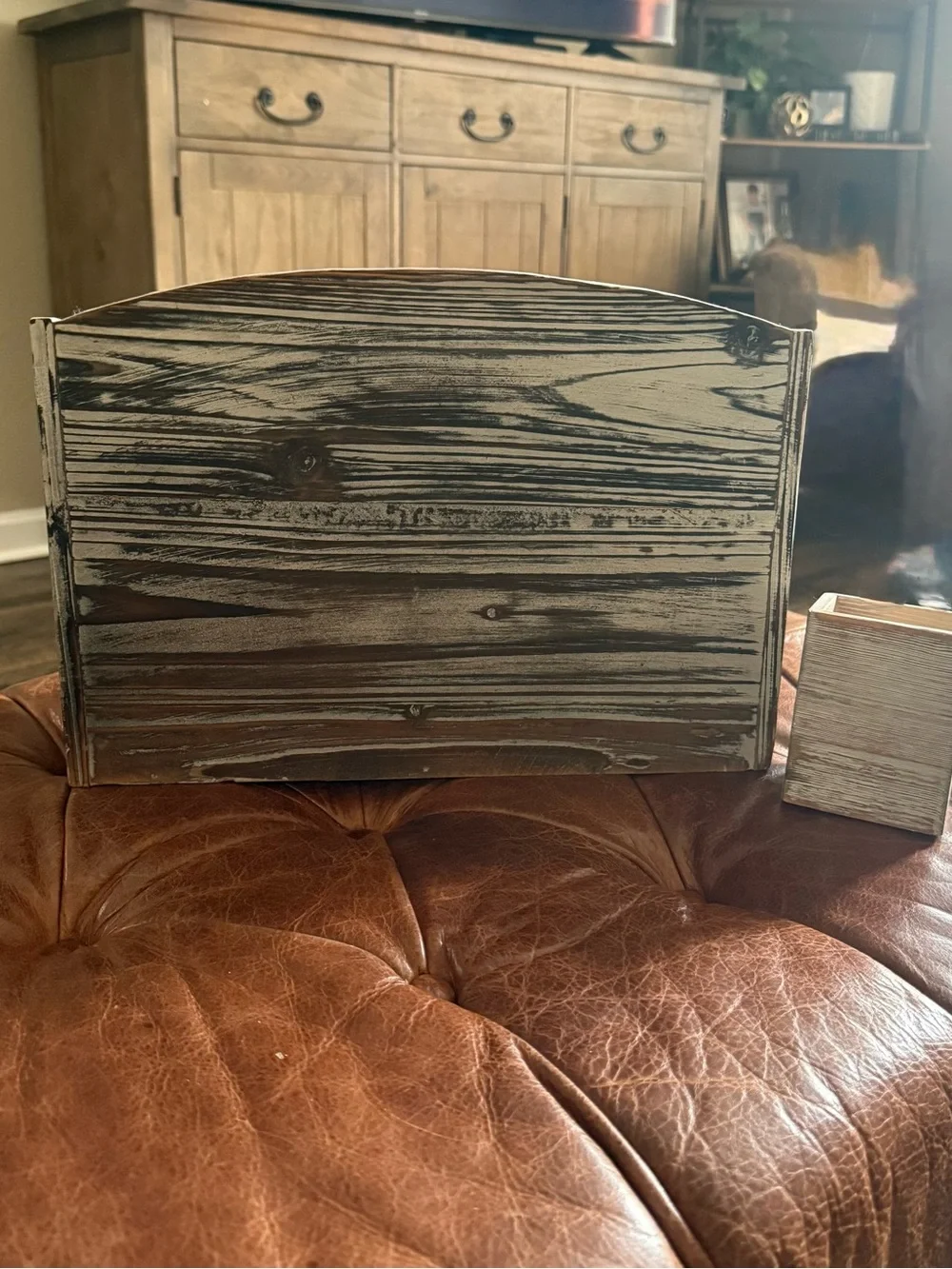 Torched Wood Desk Organizer with Pencil Holder.